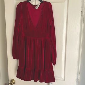 Everyday V-Neck Ruffled Hem Mini Chill red velvet Dress